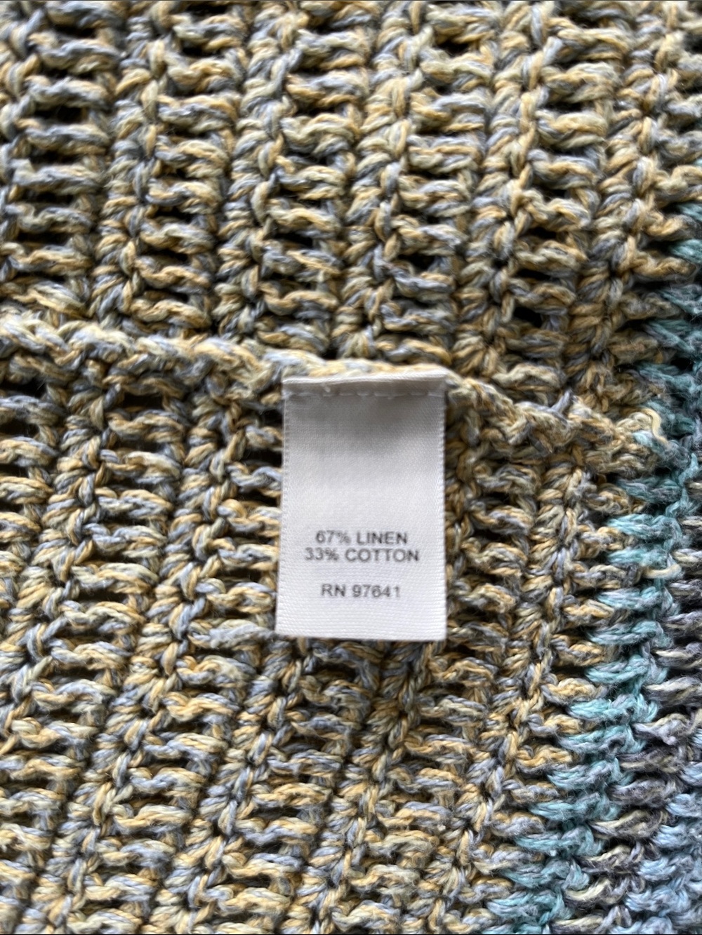 J.Jill Vintage Light Olive Crochet Open-Front Cardigan with Seafoam Trim - Picture 9 of 9